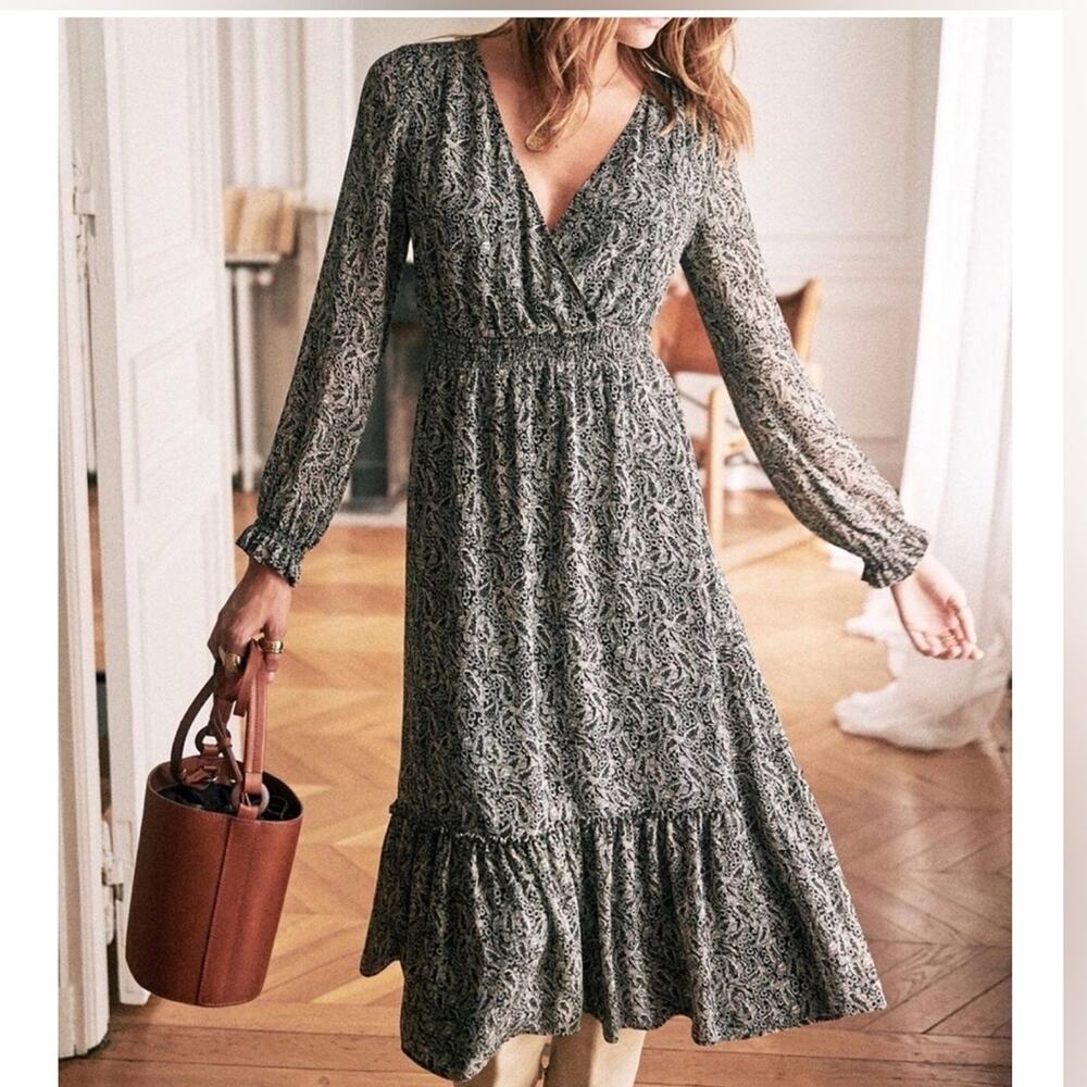 SEZANE Titiane Black and White Paisley Patterned Midi Dress Size 34FR